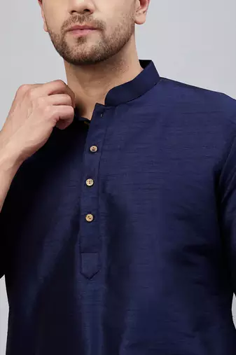navy blue cotton blend kurta pyjama set