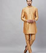 Men'S Rose Gold And Rose Gold Cotton Blend Kurta Pyjama Set