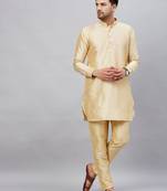 Gold And Gold Cotton Blend Kurta Pyjama Set