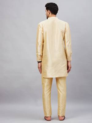 Gold And Gold Cotton Blend Kurta Pyjama Set 3