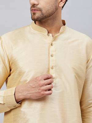 Gold And Gold Cotton Blend Kurta Pyjama Set 4
