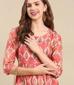 women's v-neck ethnic motifs foil print coral anarkali kurta and trouser