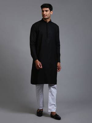 Black And White Cotton Blend Kurta Pyjama Set 1