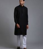 Black And White Cotton Blend Kurta Pyjama Set