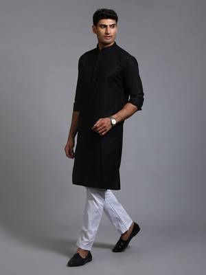 Black And White Cotton Blend Kurta Pyjama Set 2