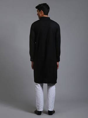 Black And White Cotton Blend Kurta Pyjama Set 3