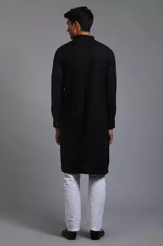 Black And White Cotton Blend Kurta Pyjama Set