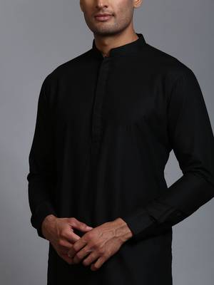 Black And White Cotton Blend Kurta Pyjama Set 4