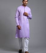 Purple And White Cotton Kurta Pyjama Set