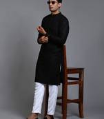 Black And White Cotton Blend Kurta Pyjama Set