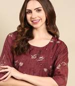 women's round neck geometric foil print violet anarkali kurta and trouser