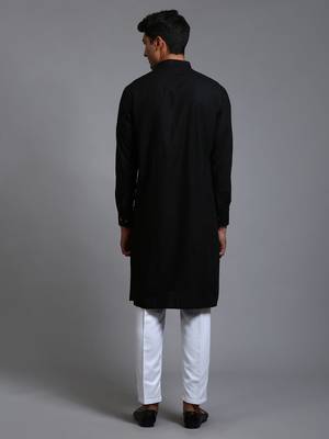 Black And White Cotton Blend Kurta Pyjama Set 3