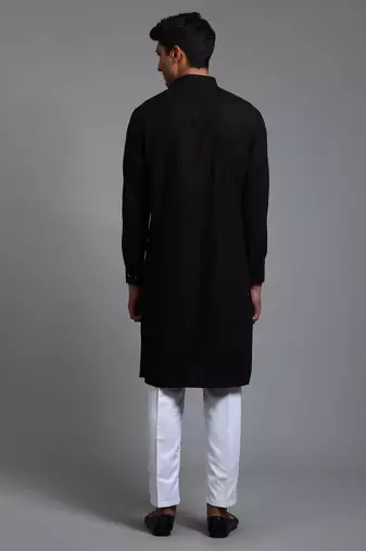 Black And White Cotton Blend Kurta Pyjama Set