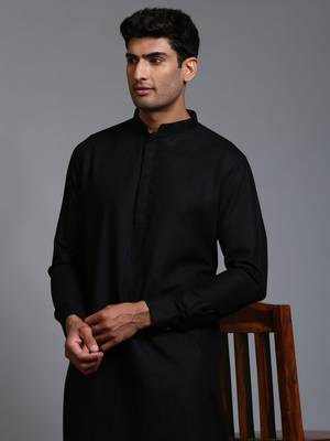 Black And White Cotton Blend Kurta Pyjama Set 4