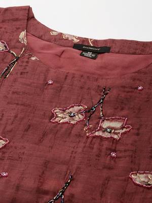 women's round neck geometric foil print violet anarkali kurta and trouser 3