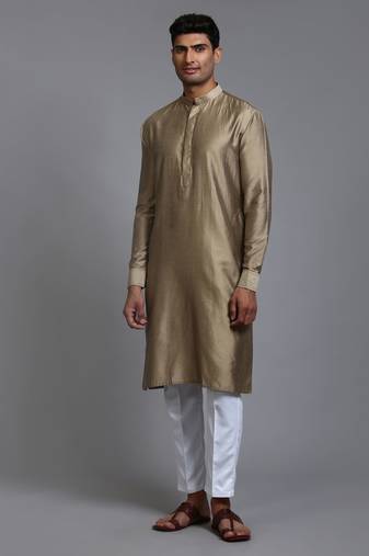 Men'S Green And White Cotton Blend Kurta Pyjama Set
