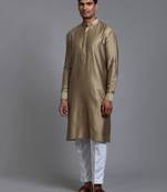 Green And White Cotton Blend Kurta Pyjama Set