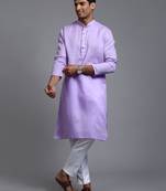 Purple And White Cotton Kurta Pyjama Set