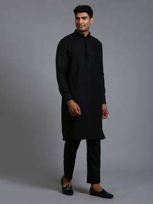 Black Cotton Blend Kurta Pyjama Set 1