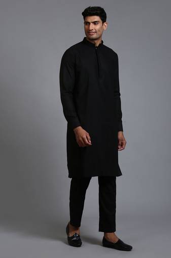 Men'S Black Cotton Blend Kurta Pyjama Set