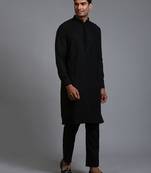 Black Cotton Blend Kurta Pyjama Set