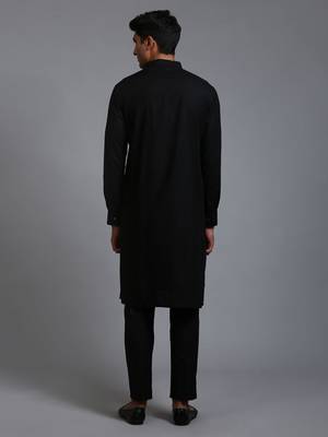 Black Cotton Blend Kurta Pyjama Set 3