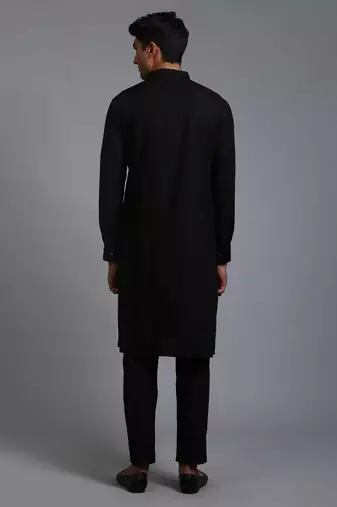 Black Cotton Blend Kurta Pyjama Set