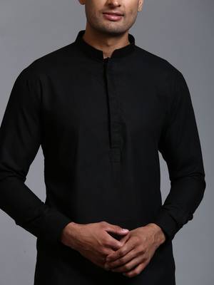 Black Cotton Blend Kurta Pyjama Set 4