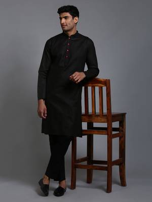 Men'S Black Cotton Blend Kurta Pyjama Set 1