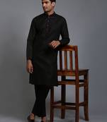 Men'S Black Cotton Blend Kurta Pyjama Set