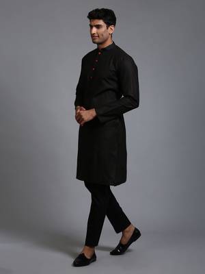 Men'S Black Cotton Blend Kurta Pyjama Set 2