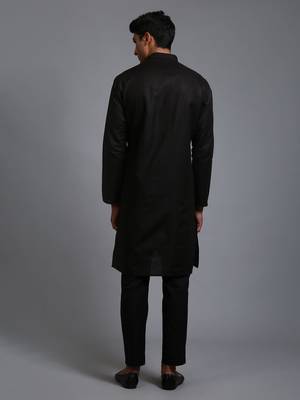 Men'S Black Cotton Blend Kurta Pyjama Set 3