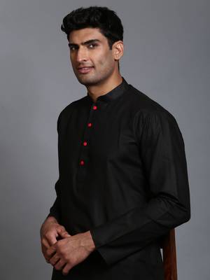 Men'S Black Cotton Blend Kurta Pyjama Set 4