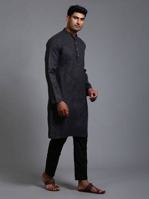 Black Cotton Blend Kurta Pyjama Set 2