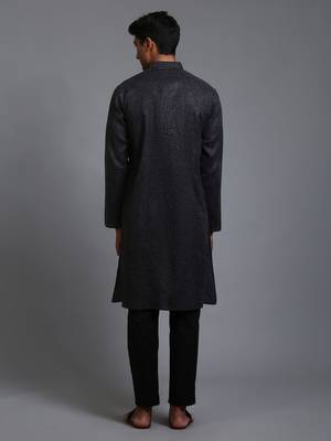 Black Cotton Blend Kurta Pyjama Set 3