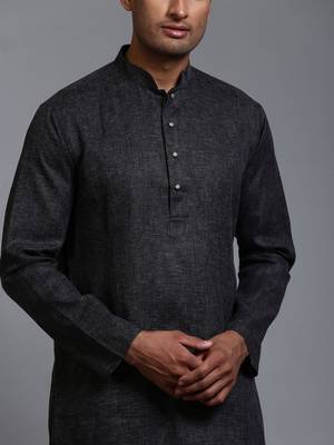 Black Cotton Blend Kurta Pyjama Set 4
