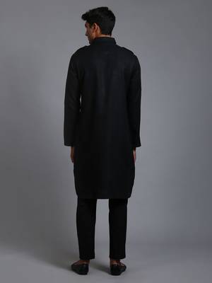 Black Cotton Blend Kurta Pyjama Set 3