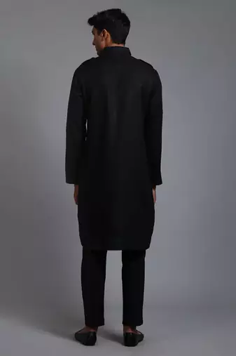 Black Cotton Blend Kurta Pyjama Set