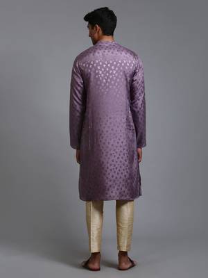 Purple And Gold Silk Blend Kurta Pyjama Set 3