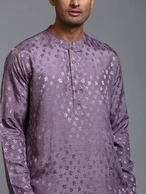 Purple And Gold Silk Blend Kurta Pyjama Set 4