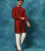 Maroon And Cream Viscose Kurta Pyjama Set