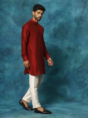 Maroon And Cream Viscose Kurta Pyjama Set 2