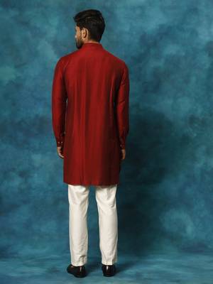 Maroon And Cream Viscose Kurta Pyjama Set 3