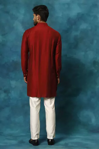 Maroon And Cream Viscose Kurta Pyjama Set