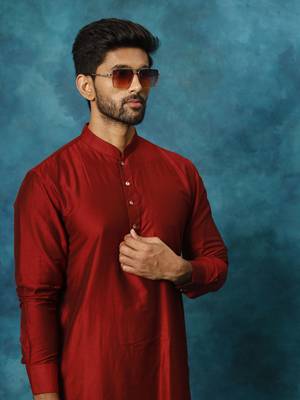 Maroon And Cream Viscose Kurta Pyjama Set 4