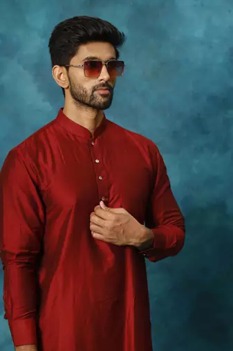 Maroon And Cream Viscose Kurta Pyjama Set