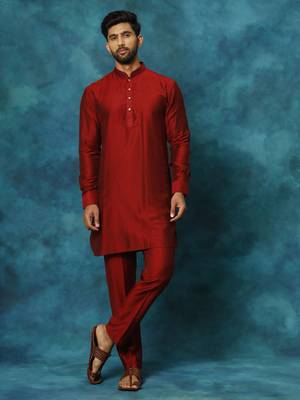 Maroon Viscose Kurta Pyjama Set 1
