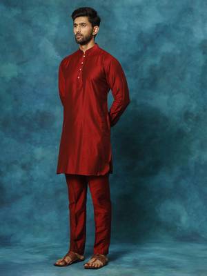 Maroon Viscose Kurta Pyjama Set 2