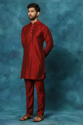 Maroon Viscose Kurta Pyjama Set