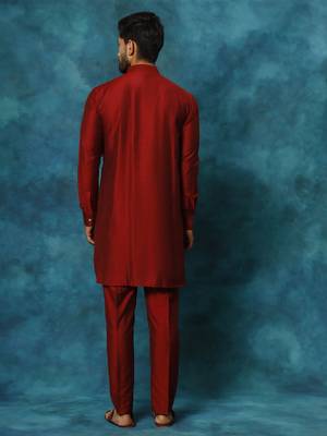Maroon Viscose Kurta Pyjama Set 3